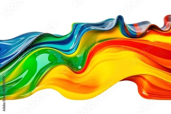 Obraz Colorful Liquid paint ink curved motion flow on isolated white background. Vivid color Fluid dynamic paint wave.