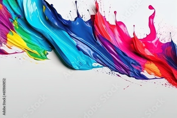 Obraz Colorful Liquid paint ink curved motion flow on isolated white background. Vivid color Fluid dynamic paint wave.