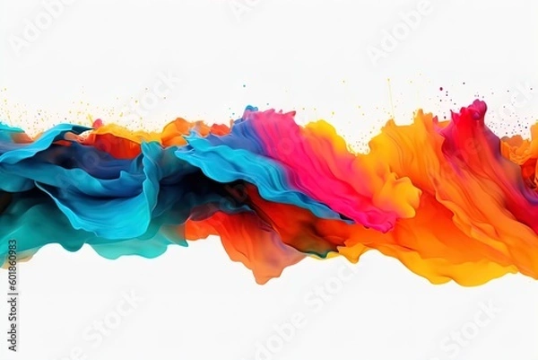 Obraz Kolorowy płyn Faint Ink Curved Movour Flow na odizolowanym białym tle. Żywy kolorowy płyn dynamiczny fala farb.