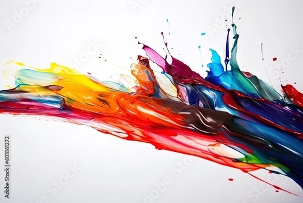 Obraz Colorful Liquid paint ink curved motion flow on isolated white background. Vivid color Fluid dynamic paint wave.