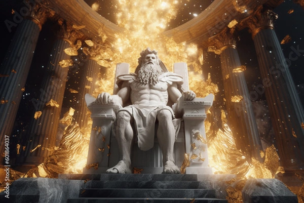 Fototapeta Zeus sits on his throne in a pantheon of the gods, Generative AI