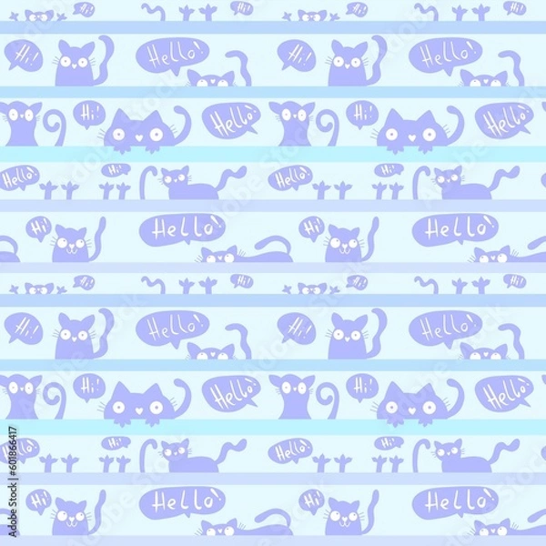 Fototapeta Halloween cats seamless animals monsters pattern for wrapping paper and kids clothes print and fabrics and linens