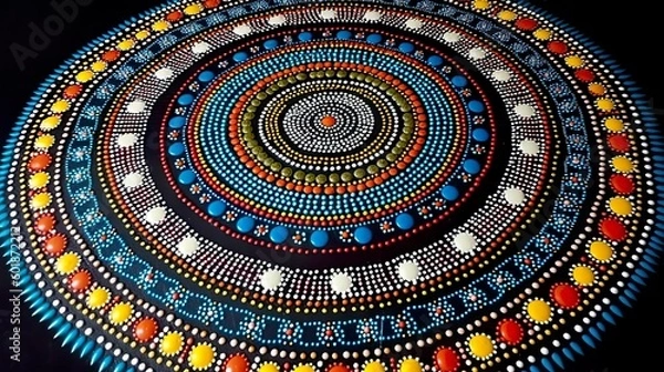 Fototapeta An illustration based on aboriginal style of dot painting. AI Generative Art.