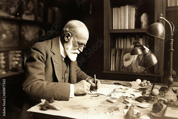Obraz sigmund freud at work in his office - generative AI