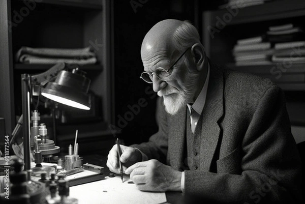 Obraz sigmund freud at work in his office - generative AI
