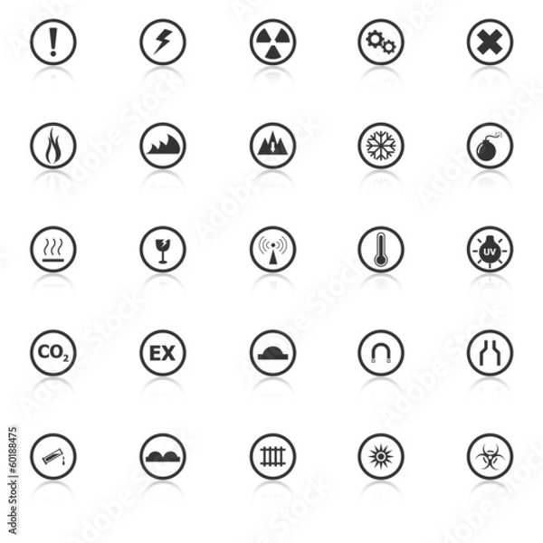 Fototapeta Warning sign icons with reflect on white background