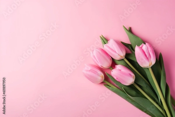 Fototapeta Beautiful Composition Spring Flowers. Bouquet  Of Pink Tulip. Generative AI.