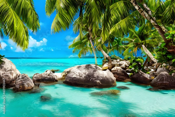Obraz tropical island with palm trees,Generative IA
