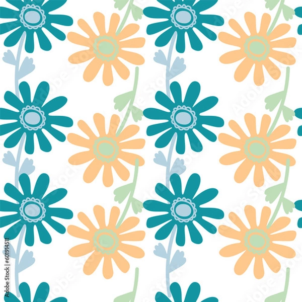 Fototapeta Naive flower seamless pattern. Cute floral endless background.