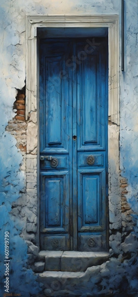 Fototapeta Entrance to the Blue World, An Enigmatic Blue Door with a Story to Tell, generative Ai