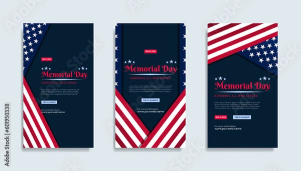 Obraz Memorial day Social media stories template design with the national flag of the United States of America