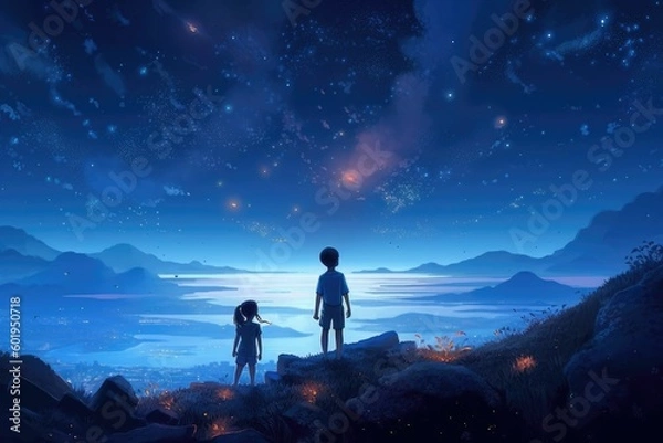 Fototapeta couple in the mountains. Generative AI