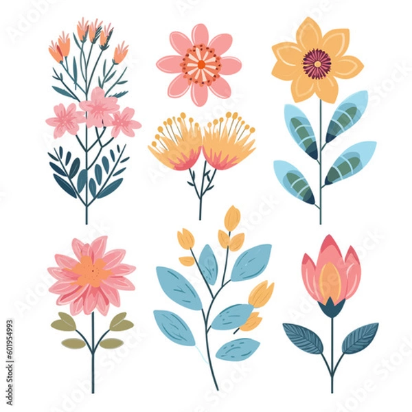 Fototapeta pattern of pastel flowers with isolated white background  set 9