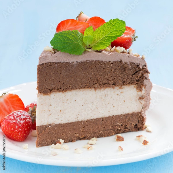 Fototapeta chocolate cake with strawberry generated AI