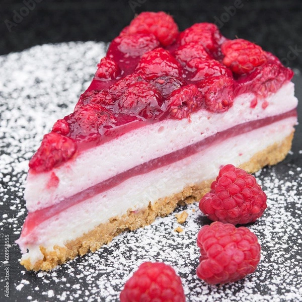 Fototapeta cheesecake with raspberries generated AI