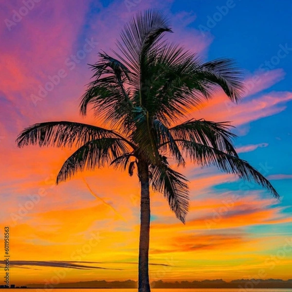 Obraz palm trees at sunset generated AI