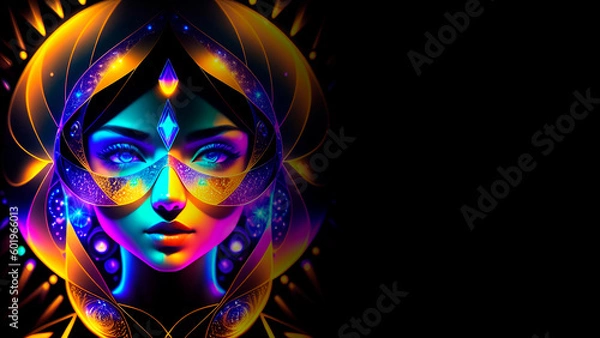 Fototapeta Background with glowing circles and a girl (Created with Generative AI technology)