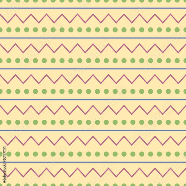 Obraz Decorative seamless pattern with dots, lines, and zig zag lines
