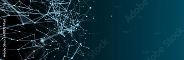 Fototapeta Technology digital abstract background. 3d Network particles and plexus wave. Ai, big data, science concept.