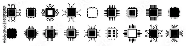 Obraz Chip icons set. Modern chips pictograms. Trendy symbols for mobile apps and website design. Vector illustration isolated on white background.