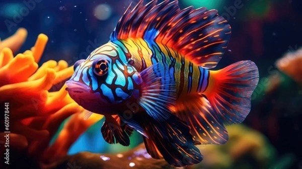 Fototapeta Colorful Mandarin fish. Generative AI