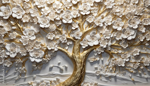 Obraz A flowering tree with intricate patterns as wall decor created with Generative AI technology