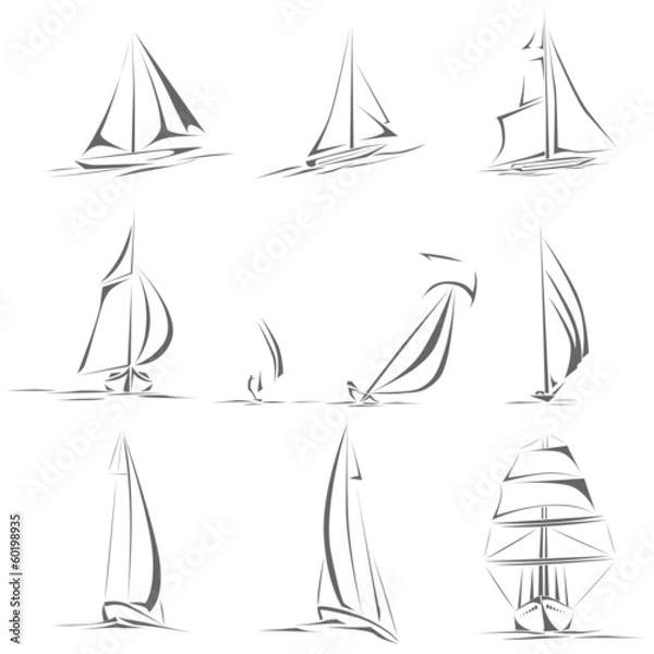 Obraz Set of different sailing ships icon(simple vector).