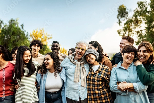 Obraz Happy multigenerational people having fun together in a public park - Diversity concept