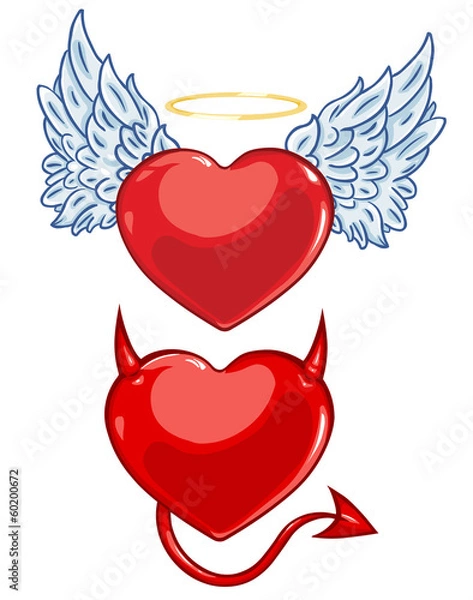 Fototapeta vector cartoon evil and angels hearts