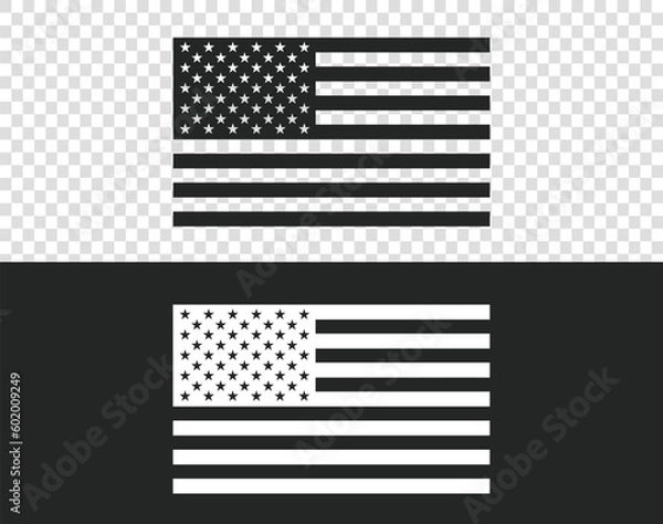 Fototapeta USA flag black and white icon isolated on transparent background,American flag vector illustration