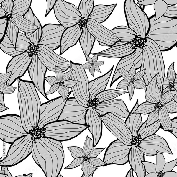 Fototapeta Beautiful paper art seamless pattern with flowers. Summer vector illustration. Spring floral vector illustration.Design element.
