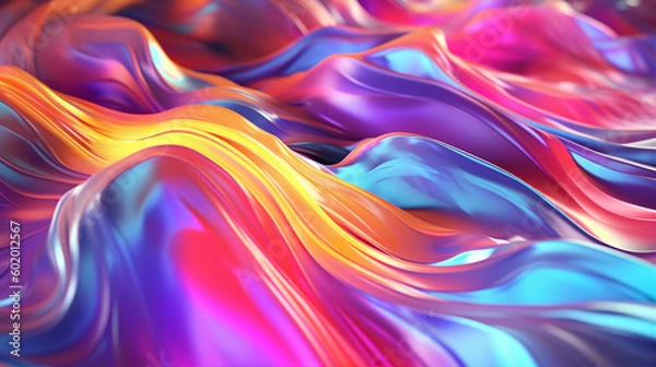 Fototapeta Abstract multicolor holographic coloured sweeping fluid background. A.I. generated.