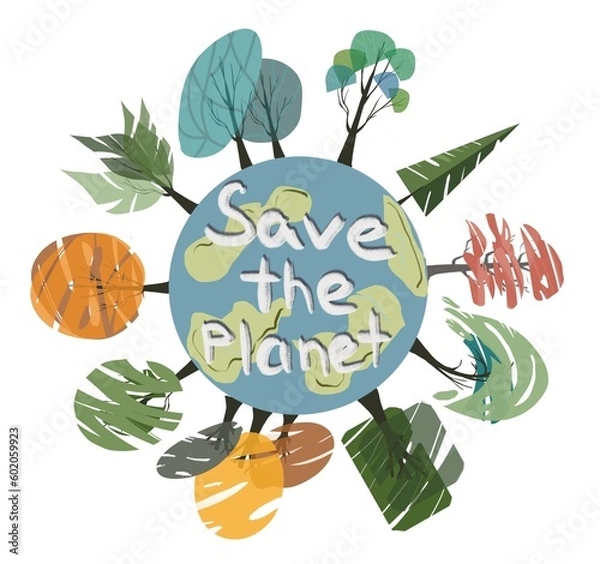 Obraz stylized trees on the planet, world environment day 