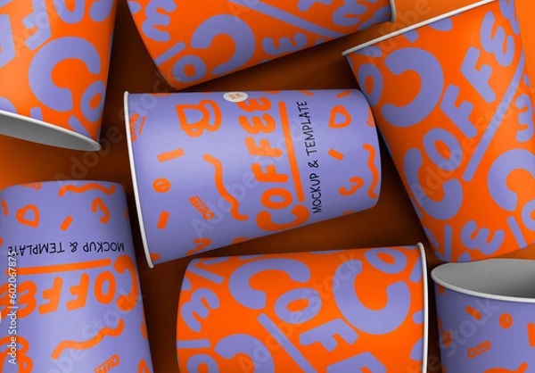 Fototapeta 3d Biodegradable Paper Coffee Cups Mockup