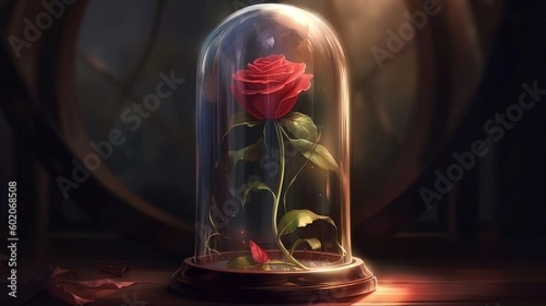 Fototapeta Enchanted rose in a glass case. Fantasy concept , Illustration painting. Generative AI