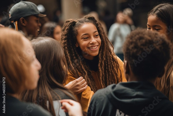 Fototapeta  The girl boss is seen engaging with her team and volunteers at a charitable event, exuding warmth and compassion. Woman power. AI-generated image