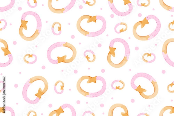 Fototapeta Seamless pattern with Pretzel isolated on white background. Bagel with icing sugar. Vector illustration. Wallpaper and bed linen print.