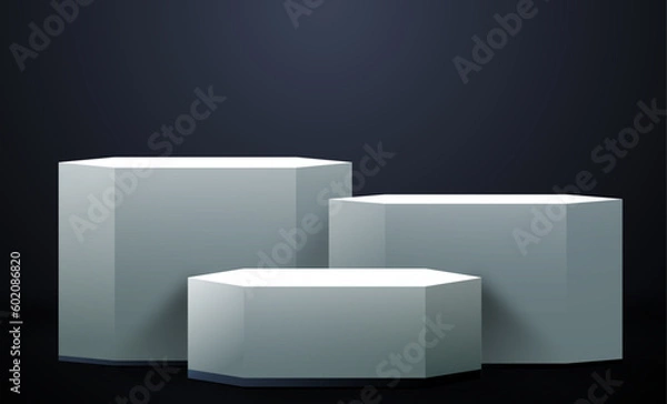 Fototapeta 3d realistic podium on black background. Product diplay. Abstract vector rendering for advirtising product display, minimal scene room.