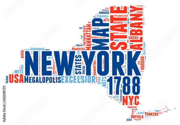 Obraz New York USA state map tag cloud