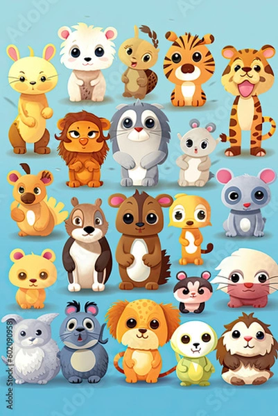 Obraz set of cartoon animals, AI Generative