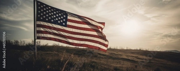 Fototapeta Banner American flag blowing in the wind. Ai generative.