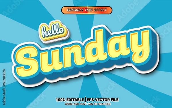 Fototapeta hello sunday summer retro 3d text effect editable template design