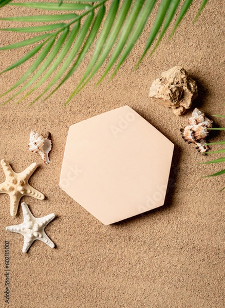 Fototapeta Empty beige platform podium