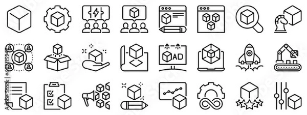 Obraz Line icons about product development on transparent background with editable stroke.