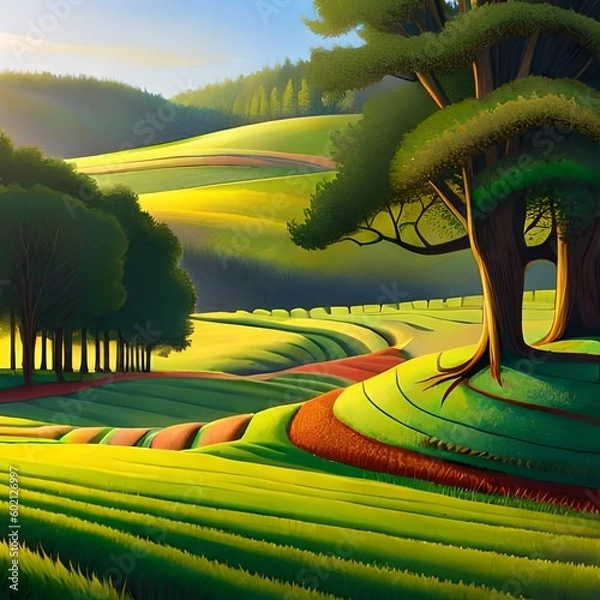 Fototapeta landscape with field and trees