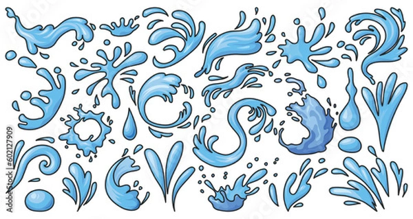 Obraz Splash water vector color set icon. Fresh droplet isolated color set icon. Vector illustration splash water on white background.