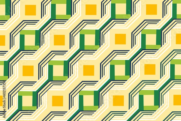 Fototapeta Geometric seamless pattern. Repeating design element for printing on fabric. Bright template with abstract figures. Unusual abstract traditional motif. Cartoon flat vector illustration
