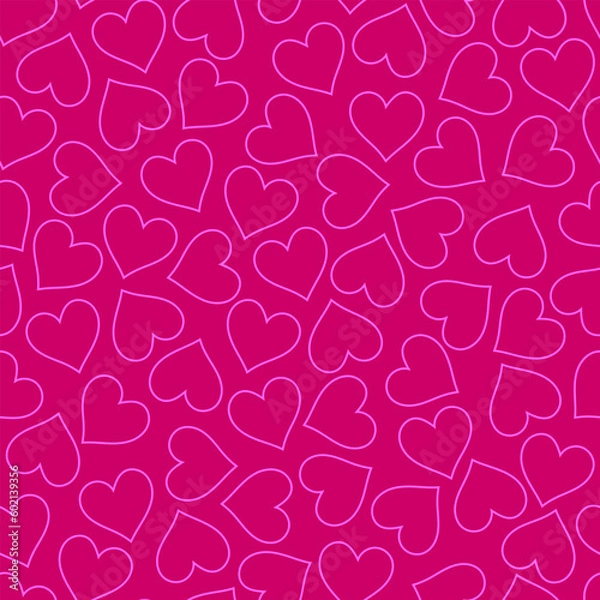 Fototapeta Seamless pattern of hearts with a light outline on a pink background. Declaration of love, background for girls in love.