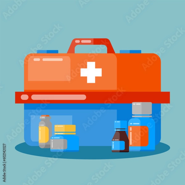 Fototapeta Flat design of a first aid kit for medicine and healthcare. Illustration for websites, landing pages, mobile applications, posters and banners. Trendy flat vector illustration