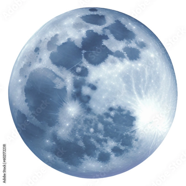 Fototapeta Moon on white background, high resolution full moon isolated over transparent background, supermen, blue moon, moon details. generative ai
